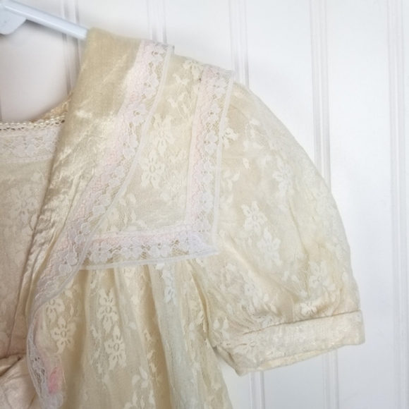 Gunne Sax Jessica McClintock Vintage Lace Over Satin Short Sleeve Dress Girls 4 - Picture 10 of 10